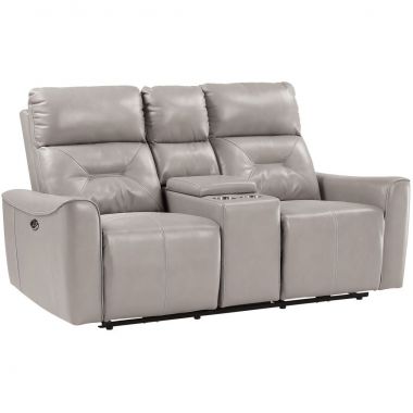 Homelegance Burwell Power Double Reclining Loveseat with Console s in Light Gray