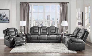 Homelegance Briscoe 3pc Double Reclining Livingroom Set with Cup Holders in Light and Dark Gray