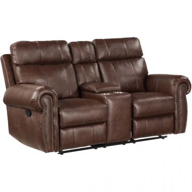 Homelegance Granville Double Reclining Loveseat with Console in Brown
