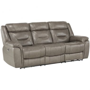 Homelegance Kennett Power Double Reclining Sofa with Power Headrests in Brownish Gray