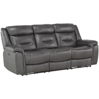 Homelegance Kennett Power Double Reclining Sofa with Power Headrests in Dark Gray