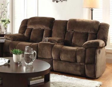 Homelegance Laurelton Doble Glider Reclining Loveseat with Console in Chocolate Finish