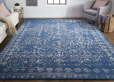 Feizy Bella High/Low Floral Wool Rug, Vallarta Blue/Silver Gray, 5ft x 8ft Area Rug