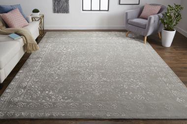 Feizy Bella High/Low Floral Wool Rug, Warm Silver Gray, 5ft x 8ft Area Rug