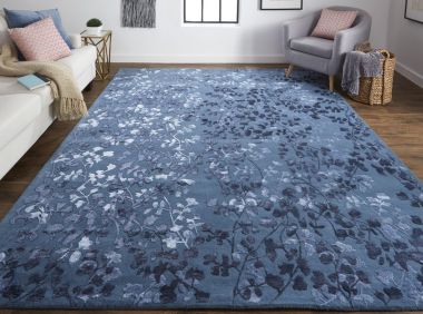 Feizy Bella High/Low Floral Wool Rug, Vallarta Blue/Ice Blue, 5ft x 8ft Area Rug