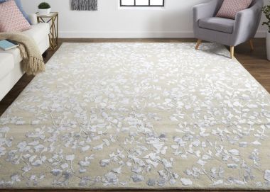 Feizy Bella High/Low Floral Wool Rug, Latte/SIlver Gray, 5ft x 8ft Area Rug