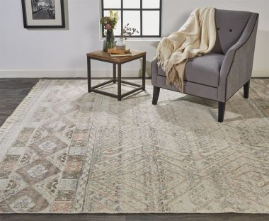 Feizy Payton Nomadic Diaimond Pattern Area Rug, Ivory/Light Peach, 3ft-6in x 5ft-6in