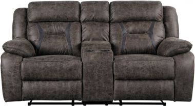 Homelegance Madrona Hill Double Reclining Loveseat with Console in Polished Microfiber in Dark Brown