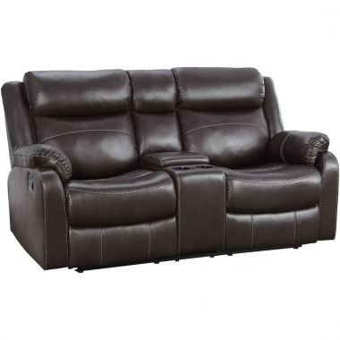 Homelegance Yerba Double Lay Flat Reclining Loveseat with Console in Dark Brown