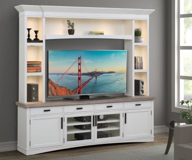 Parker House Americana Modern 92" TV Console with Hutch and LED Lights in Cotton