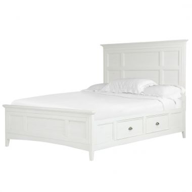 Magnussen Heron Cove Queen Panel Bed with Storage Rails in Relaxed Soft White