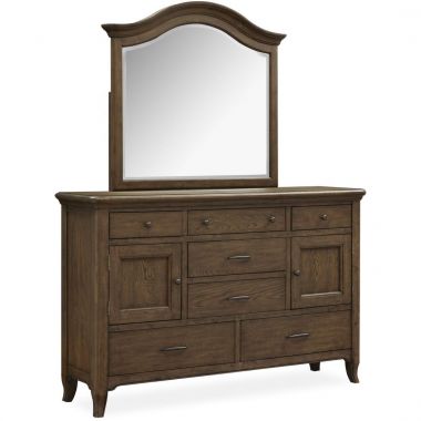 Magnussen Roxbury Manor Drawer Dresser with Shaped Mirror in Homestead Brown