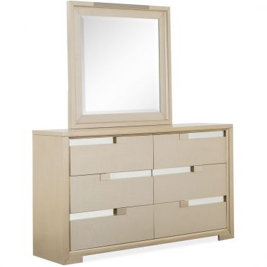 Magnussen Chantelle Double Drawer Dresser with Square Mirror in Champagne Finish