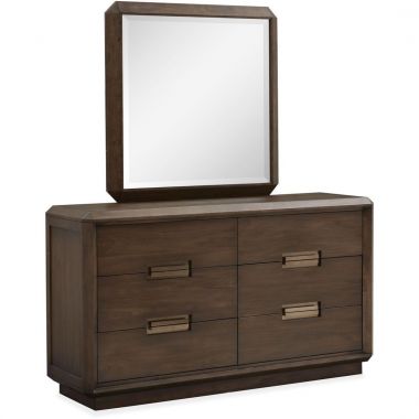 Magnussen Nouvel Double Drawer Dresser with Square Mirror in Russet Finish