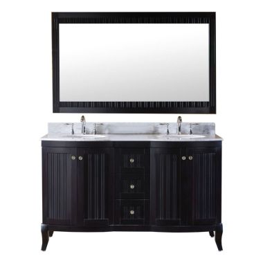 Virtu USA Khaleesi 60" Double Round Sink Espresso Top Vanity in Espresso with Brushed Nickel Faucet and Mirror