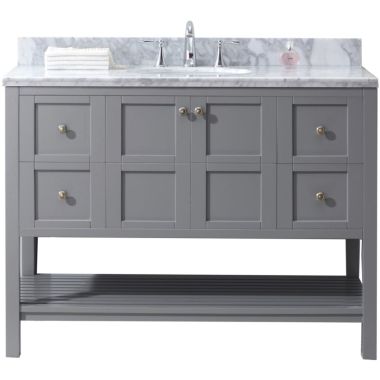 Virtu USA Winterfell 48" Single Bathroom Vanity in Grey with Marble Top and Round Sink