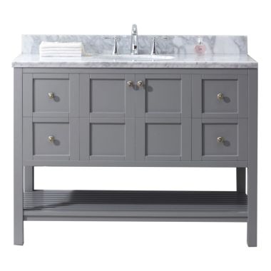 Virtu USA Winterfell 48" Single Bathroom Vanity in Grey with Marble Top and Round Sink with Mirror