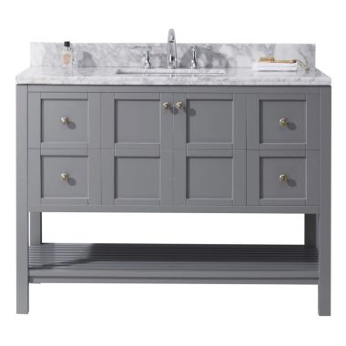 Virtu USA Winterfell 48" Single Bathroom Vanity in Grey with Marble Top and Square Sink