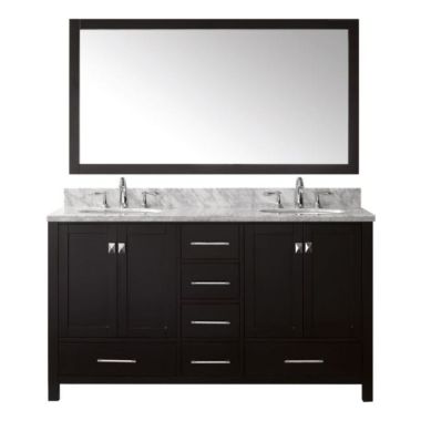 Virtu USA Caroline Avenue 60" Double Round Sink Espresso Top Vanity in Espresso with Brushed Nickel Faucet and Mirror