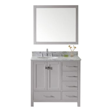 Virtu USA Caroline Avenue 36" Single Round Sink Cashmere Grey Top Vanity in Cashmere Grey with Brushed Nickel Faucet and Mirror