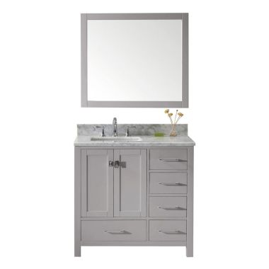 Virtu USA Caroline Avenue 36" Single Square Sink Cashmere Grey Top Vanity in Cashmere Grey with Polished Chrome Faucet and Mirror