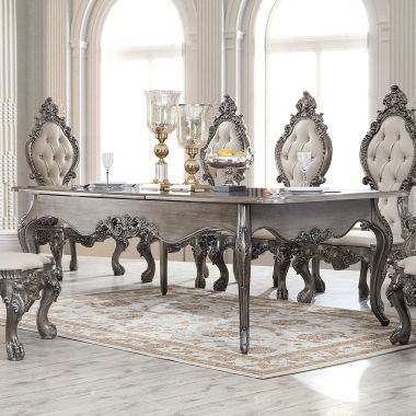 Homey Design HD-13012-GR Dining Table in Antique Silver Grey Brown