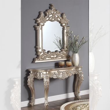 Homey Design HD-328C Console Table with Mirror in Champagne