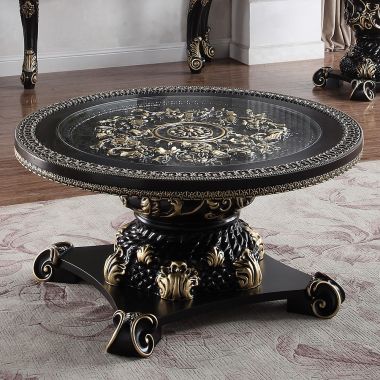Homey Design HD-328B Coffee Table in Ebony Black with Antique Gold