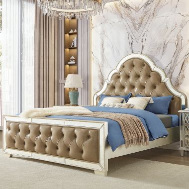Homey Design HD-6000 Eastern King Bed in Champagne Silver Gold