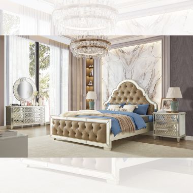 Homey Design HD-6000 4pc Eastern King Bedroom Set in Champagne Silver Gold