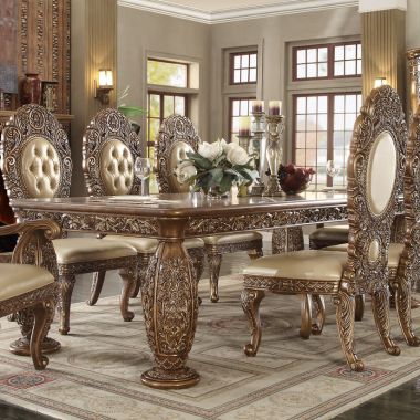 Homey Design HD-8018 Dining Table in Metallic Antique Gold and Perfect Brown