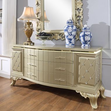 Homey Design HD-8092 Dresser with Mirror in Satin Gold