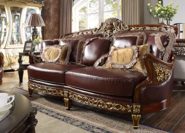 Homey Design HD-89 Sofa in Mahogany & Metallic Bright Gold