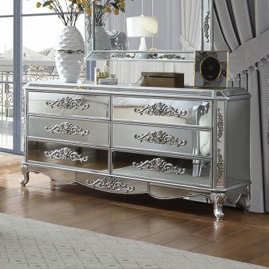 Homey Design HD-6036 Dresser in Luna Silver / Mirror