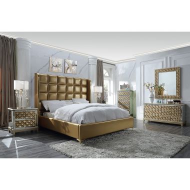 Homey Design HD-6065 4pc Eastern King Bedroom Set in Antiqued Gold