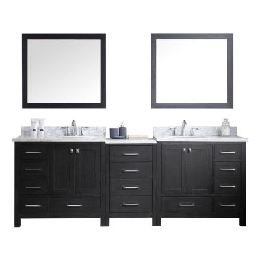 Virtu USA Caroline Premium 90" Double Bathroom Vanity in Zebra Grey with Marble Top and Round Sink with Mirrors
