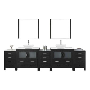 Virtu USA Dior 118" Double Square Sink Zebra Grey Top Vanity in Zebra Grey with Brushed Nickel Faucet and Mirrors