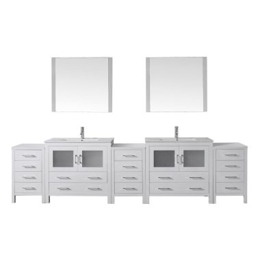 Virtu USA Dior 126" Double Sink Bathroom Vanity Set in White with Polished Chrome Faucet -KD-700126-C-WH