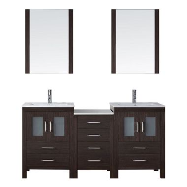 Virtu USA Dior 66" Double Bathroom Vanity Cabinet Set in Espresso with Ceramic Countertop