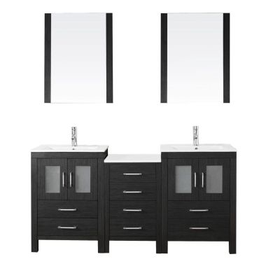 Virtu USA Dior 66" Double Bathroom Vanity Cabinet Set in Zebra Grey with Ceramic Countertop