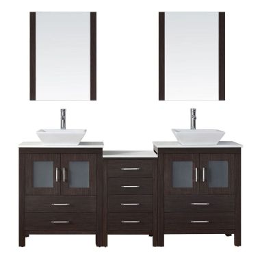 Virtu USA Dior 74" Double Bathroom Vanity Cabinet Set in Espresso with Pure Stone Countertop