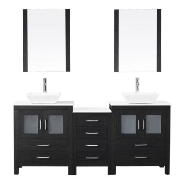 Virtu USA Dior 74" Double Bathroom Vanity Cabinet Set in Zebra Grey with Pure Stone Countertop