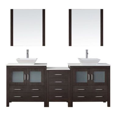 Virtu USA Dior 82" Double Square Sink Espresso Top Vanity in Espresso with Brushed Nickel Faucet and Mirrors
