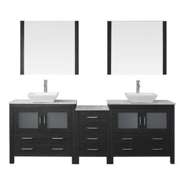 Virtu USA Dior 82" Double Bathroom Vanity Cabinet Set in Zebra Grey with Marble Countertop
