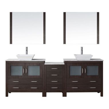 Virtu USA Dior 90" Double Bathroom Vanity Cabinet Set in Espresso with Marble Countertop