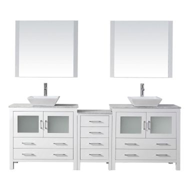 Virtu USA Dior 90" Double Bathroom Vanity Cabinet Set in White with Marble Countertop