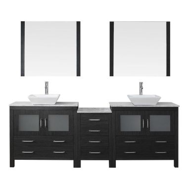 Virtu USA Dior 90" Double Bathroom Vanity Cabinet Set in Zebra Grey with Marble Countertop
