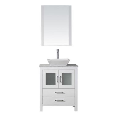 Virtu USA Dior 28" Single Square Sink White Top Vanity in White with Brushed Nickel Faucet and Mirror