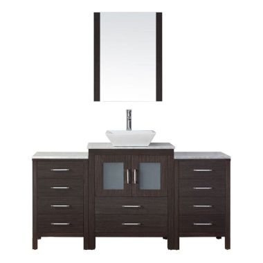 Virtu USA Dior 60" Single Square Sink Espresso Top Vanity in Espresso with Brushed Nickel Faucet and Mirror
