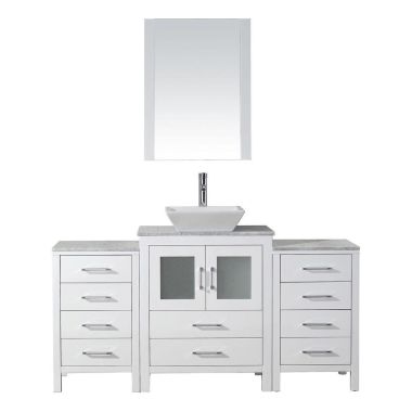Virtu USA Dior 64" Single Bathroom Vanity Cabinet Set in White with Marble Countertop